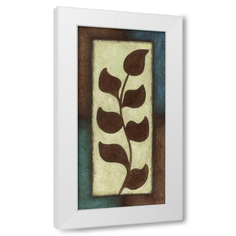 Blue and Brown Leaves Tall - Left White Modern Wood Framed Art Print by Emery, Kristin