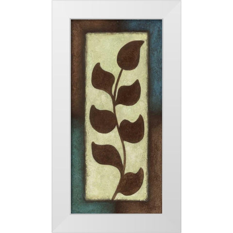 Blue and Brown Leaves Tall - Left White Modern Wood Framed Art Print by Emery, Kristin