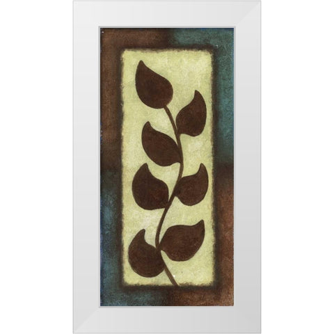 Blue and Brown Leaves Tall - Right White Modern Wood Framed Art Print by Emery, Kristin