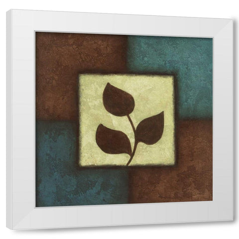 Blue Brown Green Leaves I White Modern Wood Framed Art Print by Emery, Kristin