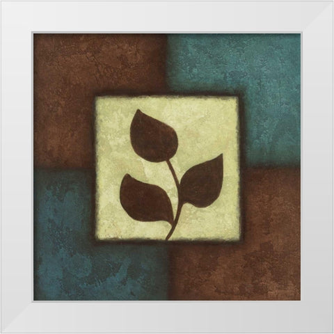 Blue Brown Green Leaves I White Modern Wood Framed Art Print by Emery, Kristin