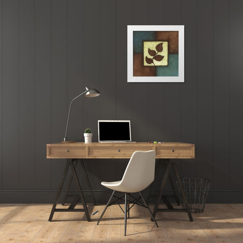 Blue Brown Green Leaves II White Modern Wood Framed Art Print by Emery, Kristin