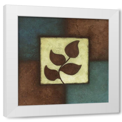 Blue Brown Green Leaves II White Modern Wood Framed Art Print by Emery, Kristin