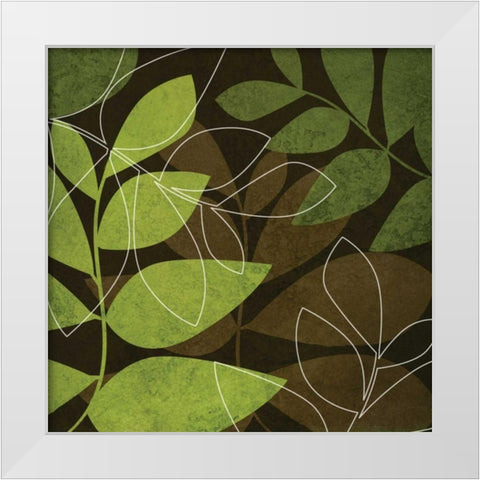 Green and Brown Leaves I White Modern Wood Framed Art Print by Emery, Kristin