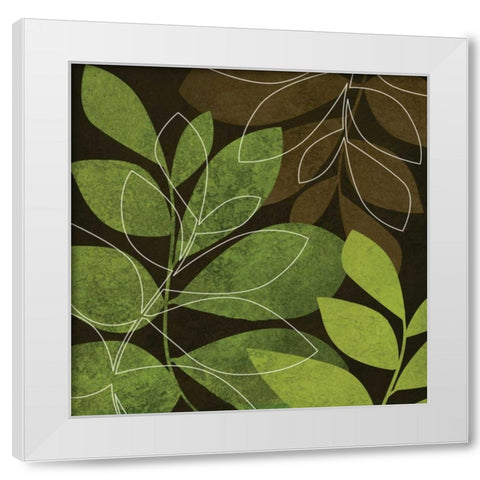 Green and Brown Leaves II White Modern Wood Framed Art Print by Emery, Kristin