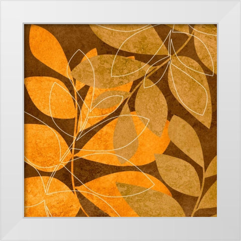 Orange Leaves II White Modern Wood Framed Art Print by Emery, Kristin