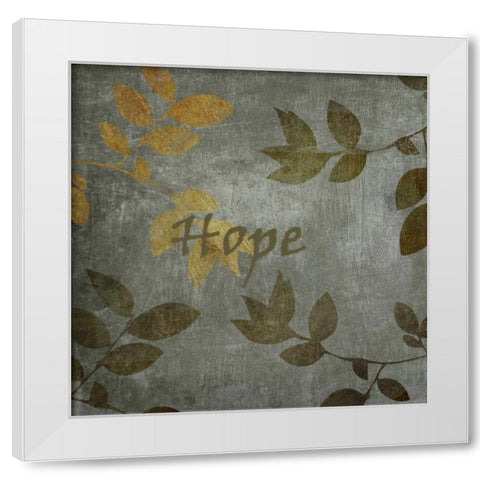 Green and Brown Leaves Hope White Modern Wood Framed Art Print by Emery, Kristin
