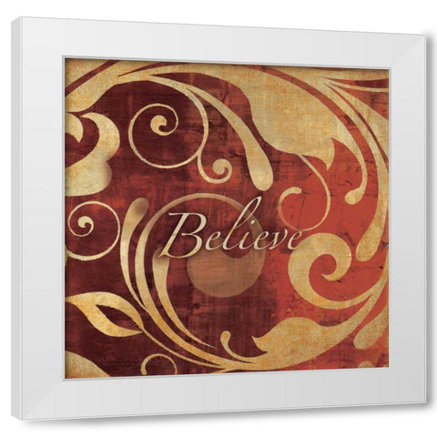 Red and Gold Believe White Modern Wood Framed Art Print by Emery, Kristin