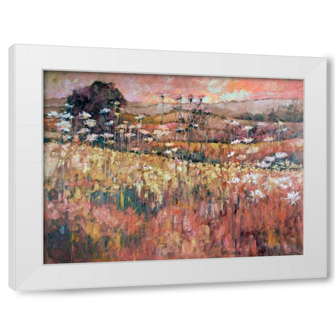 Sunrise Over The Wildflowers White Modern Wood Framed Art Print by Kruk