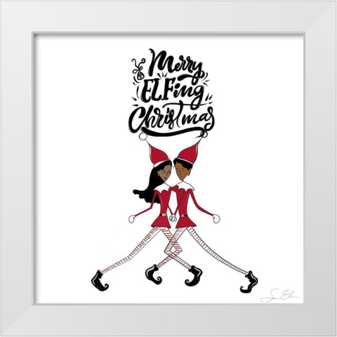 Merry Elfing Christmas White Modern Wood Framed Art Print by Elizabeth, Sara