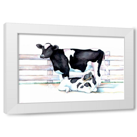 Big Moo Lil Moo White Modern Wood Framed Art Print by Korsgaden, Laurie