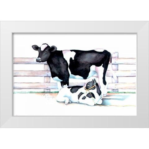 Big Moo Lil Moo White Modern Wood Framed Art Print by Korsgaden, Laurie