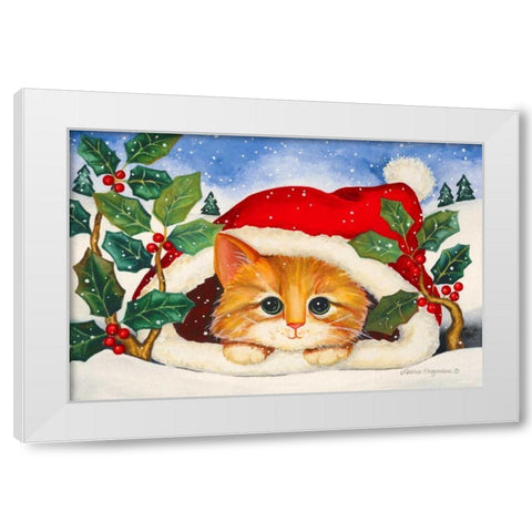 Christmas Kitten White Modern Wood Framed Art Print by Korsgaden, Laurie