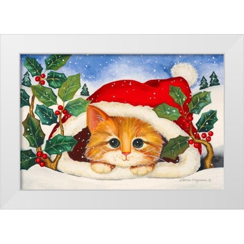 Christmas Kitten White Modern Wood Framed Art Print by Korsgaden, Laurie