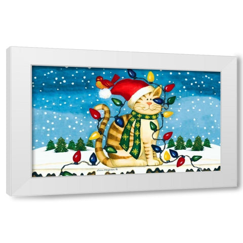 Christmas Cat White Modern Wood Framed Art Print by Korsgaden, Laurie