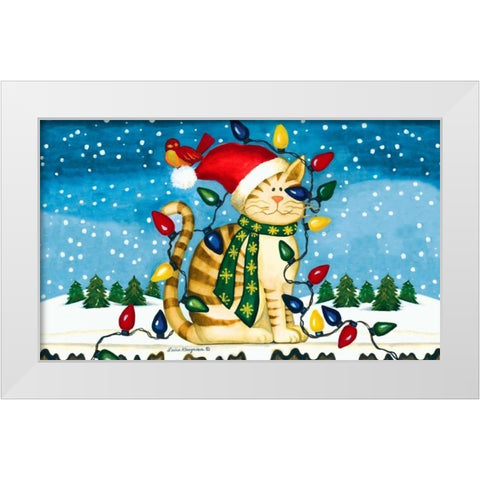 Christmas Cat White Modern Wood Framed Art Print by Korsgaden, Laurie