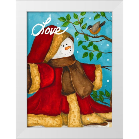 Snowman Love White Modern Wood Framed Art Print by Korsgaden, Laurie