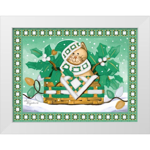 Festive Cat White Modern Wood Framed Art Print by Korsgaden, Laurie