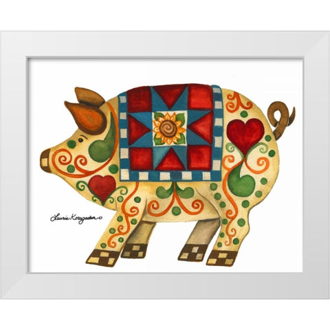Festive Pig White Modern Wood Framed Art Print by Korsgaden, Laurie