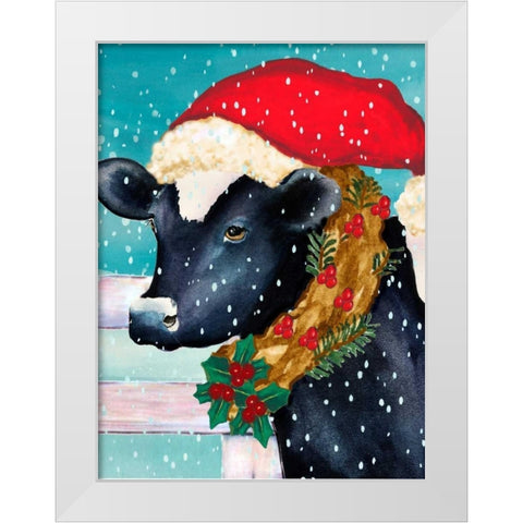 Christmas Cow Vertical White Modern Wood Framed Art Print by Korsgaden, Laurie