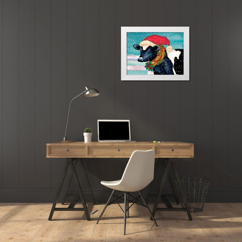 Christmas Cow White Modern Wood Framed Art Print by Korsgaden, Laurie
