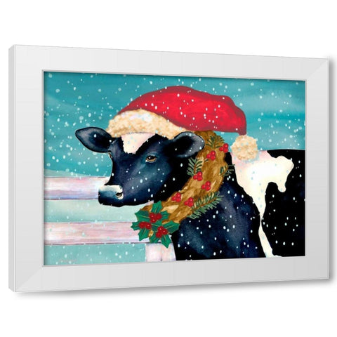 Christmas Cow White Modern Wood Framed Art Print by Korsgaden, Laurie