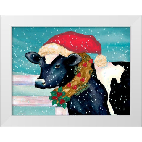 Christmas Cow White Modern Wood Framed Art Print by Korsgaden, Laurie