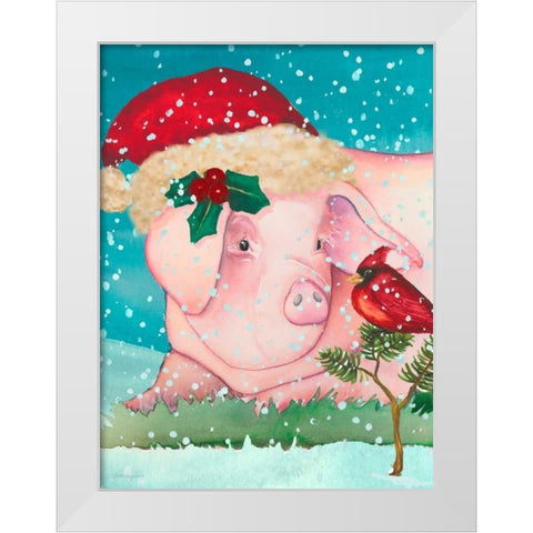 Sir Christmas Pig White Modern Wood Framed Art Print by Korsgaden, Laurie