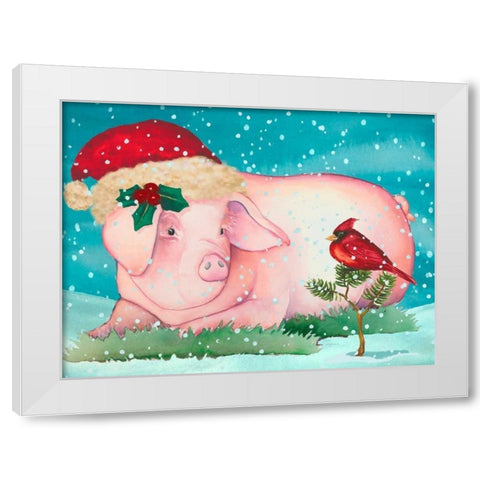 Christmas Pig And Friend White Modern Wood Framed Art Print by Korsgaden, Laurie