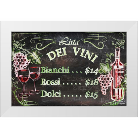 Vino and Grapes Chalkboard Menu White Modern Wood Framed Art Print by Korsgaden, Laurie