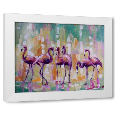 Flamingo Rondevu 1 White Modern Wood Framed Art Print by Colberg, Lisa