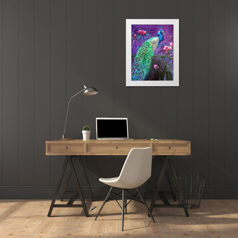 Botanical Peacock 1 White Modern Wood Framed Art Print by Colberg, Lisa