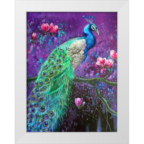 Botanical Peacock 1 White Modern Wood Framed Art Print by Colberg, Lisa