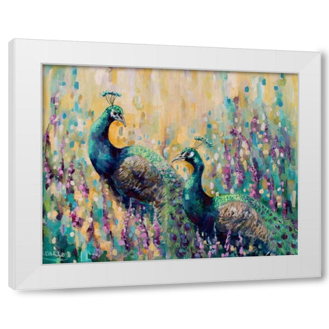 Peacocks In The Field 1 White Modern Wood Framed Art Print by Colberg, Lisa