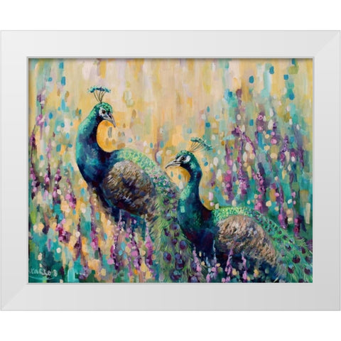 Peacocks In The Field 1 White Modern Wood Framed Art Print by Colberg, Lisa