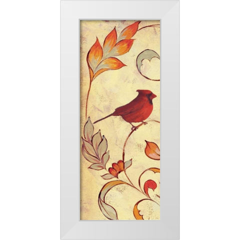 Bird Vine Panel 1 White Modern Wood Framed Art Print by Rossi, Lorraine