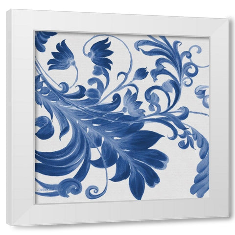 Elegant Blue Flourish 1 White Modern Wood Framed Art Print by Rossi, Lorraine