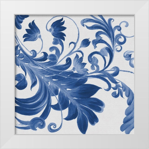Elegant Blue Flourish 1 White Modern Wood Framed Art Print by Rossi, Lorraine