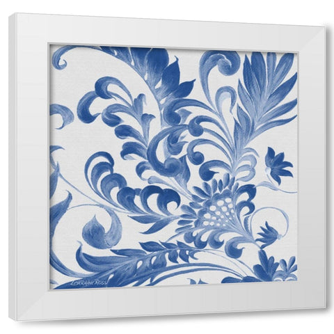 Elegant Blue Flourish 2 White Modern Wood Framed Art Print by Rossi, Lorraine