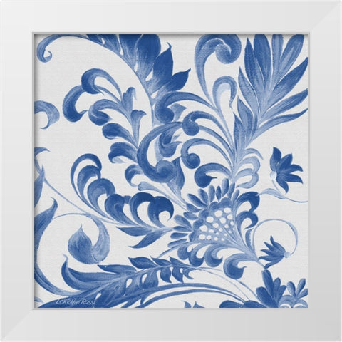 Elegant Blue Flourish 2 White Modern Wood Framed Art Print by Rossi, Lorraine
