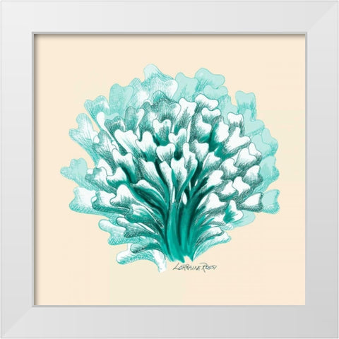 Teal Beige Coral Mate White Modern Wood Framed Art Print by Rossi, Lorraine