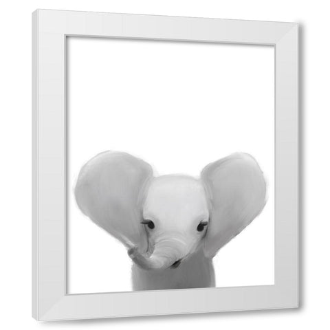 Baby Elephant White Modern Wood Framed Art Print by Straatsma, Leah