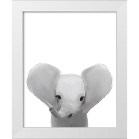 Baby Elephant White Modern Wood Framed Art Print by Straatsma, Leah