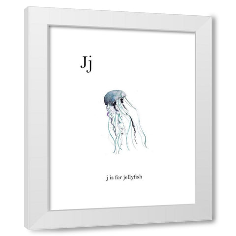 J is for Jellyfish White Modern Wood Framed Art Print by Straatsma, Leah