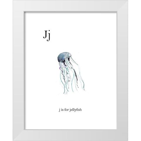 J is for Jellyfish White Modern Wood Framed Art Print by Straatsma, Leah