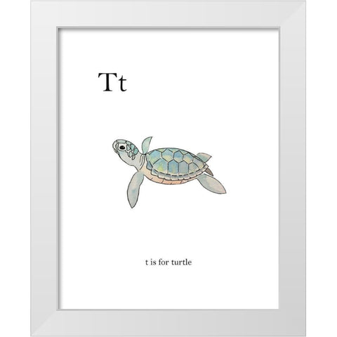 T is for Turtle White Modern Wood Framed Art Print by Straatsma, Leah