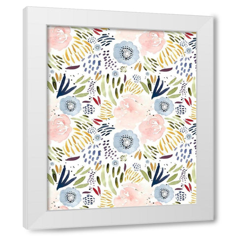 Floral Pink Blue White Modern Wood Framed Art Print by Straatsma, Leah