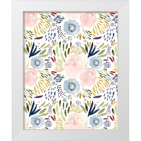 Floral Pink Blue White Modern Wood Framed Art Print by Straatsma, Leah
