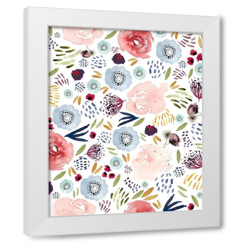 Floral 1 Pink Red Blue White Modern Wood Framed Art Print by Straatsma, Leah