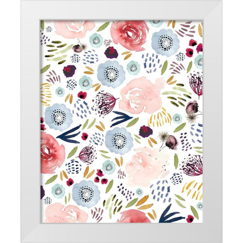 Floral 1 Pink Red Blue White Modern Wood Framed Art Print by Straatsma, Leah